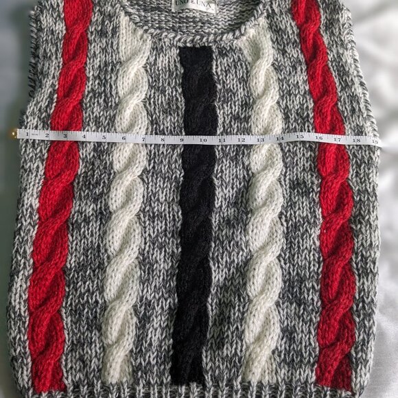 Sweater-Vintage. Uno & Una vest sweater. Size M. Red, Grey, White and Bl… - Picture 5 of 5